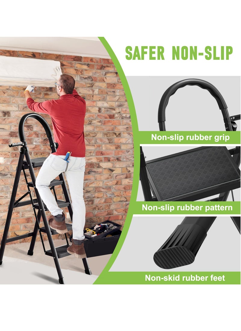 Bentifar - Sturdy 5-Step Folding Ladder with Tool Holder, Anti-Slip Pedal, Portable Iron Step Stool for Kitchen, Household, Indoor & Outdoor Use - Image 1