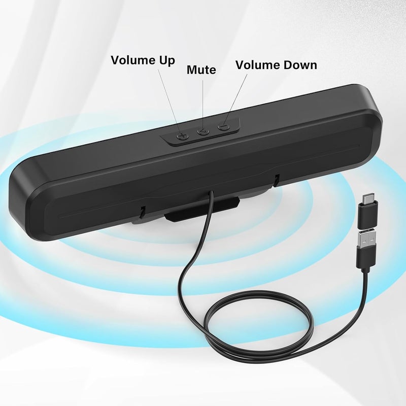 Desktop computer speakers, notebook monitor speakers, PC powerful sound speakers, volume control easy clip monitor (including USB-C to USB adapter) - Image 5