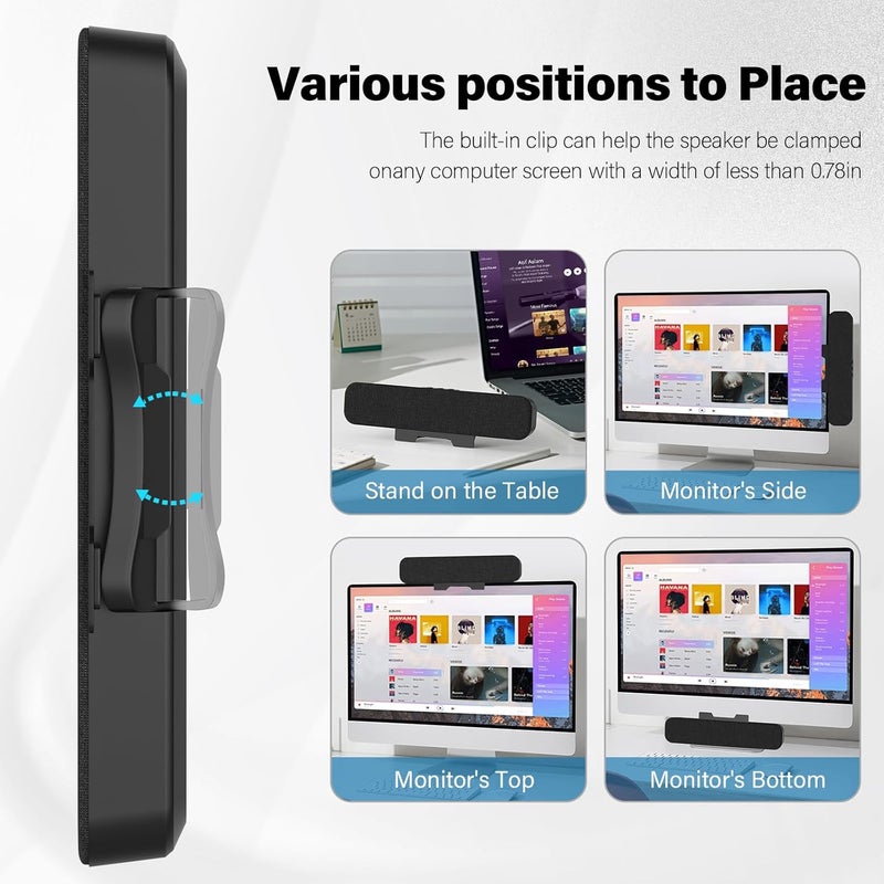 Desktop computer speakers, notebook monitor speakers, PC powerful sound speakers, volume control easy clip monitor (including USB-C to USB adapter) - Image 4