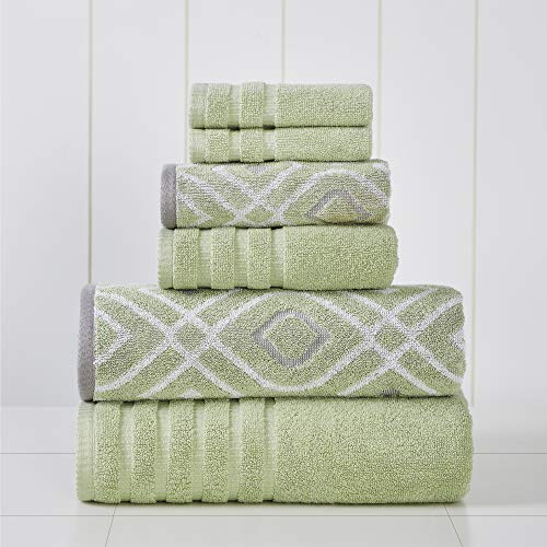 Modern Threads Modern Threads 6Piece Yarn Dyed Towel Set Oxford Sage Green  Bath Towels Hand Towels  Washcloths  Super Absorbent  Quick Dry  100 Combed Cotton 
