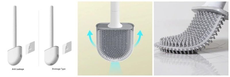 IQS ENTERPRISE فرشاة مرحاض مع حامل مثبت على الحائط مجموعة فرشاة مرحاض سيليكون مع خطاف ومقبض غير قابل للانزلاق لتنظيف عميق وتجفيف سريع للزوايا والأماكن الصغيرة بين تنظيف المرحاض - Image 5