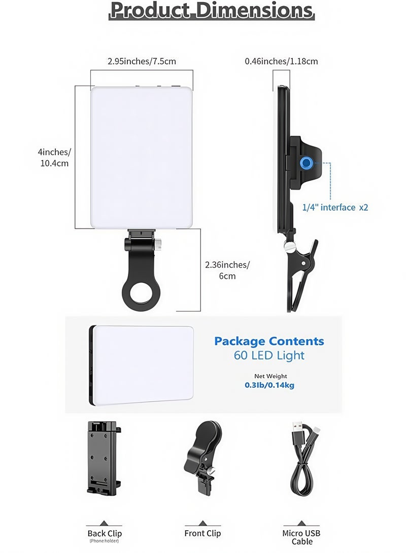 general Magnetic Photography Light Clip on Phone LaptopVideo Light Portable LED Camera Fill Light Panel Pocket LED Phone Light Dimmable 3 Lighting Effects Rechargeable LED Lighting for Video Conference TikTok Youtube - Image 2