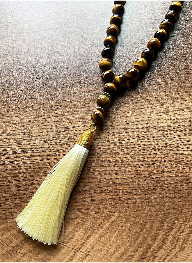 WooFree - 33 Count Prayer Beads Yellow Tiger Eye White Tassel - Image 1