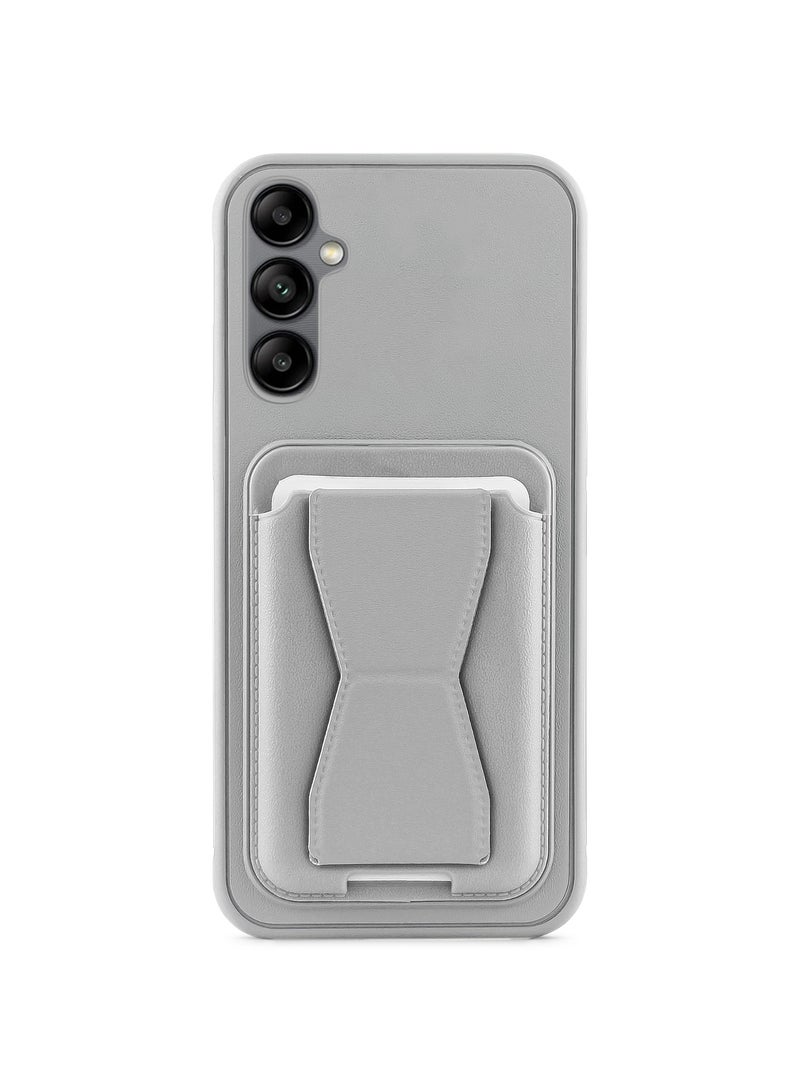 Leather back cover with card wallet Foldable Shockpoof Case compatible with Samsung Galaxy A35 (Grey) 