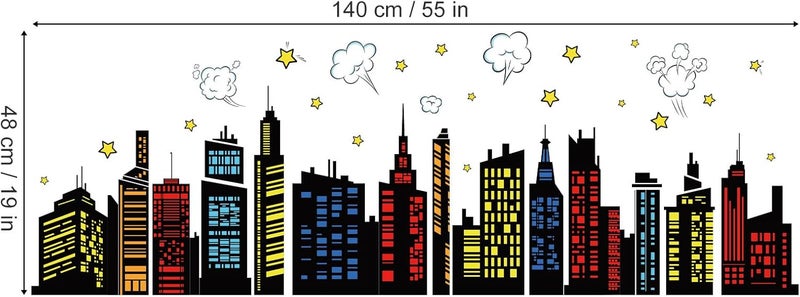 decalmile Colorful City Skyline Wall Decals Hero City Building Stars Wall Stickers Bedroom Playroom Toddler Room Wall Decor - Image 5