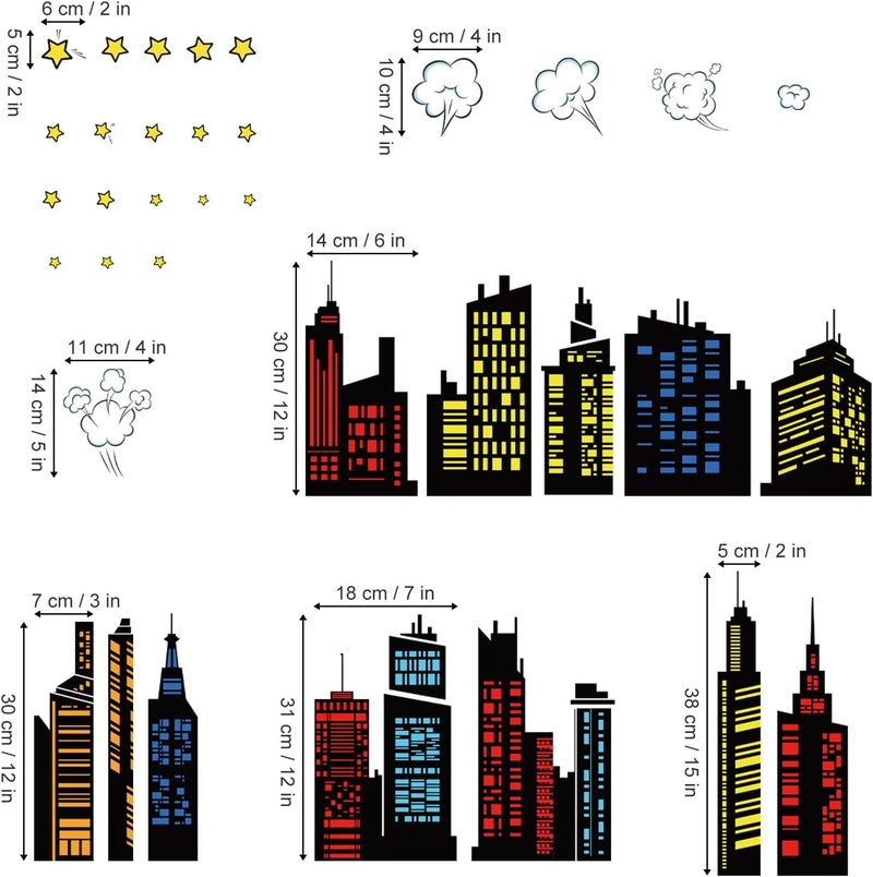 decalmile Colorful City Skyline Wall Decals Hero City Building Stars Wall Stickers Bedroom Playroom Toddler Room Wall Decor - Image 4