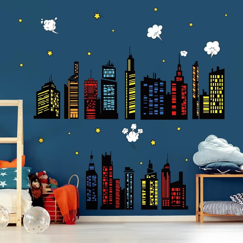decalmile Colorful City Skyline Wall Decals Hero City Building Stars Wall Stickers Bedroom Playroom Toddler Room Wall Decor - Image 3