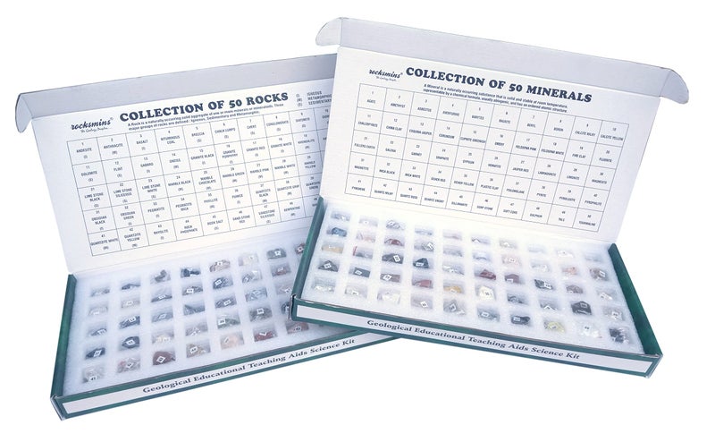 rocksmins Collection of 100 Rocks & Minerals for Education (50 Rocks + 50 Minerals) 2 Boxes- Multi Color - Image 1