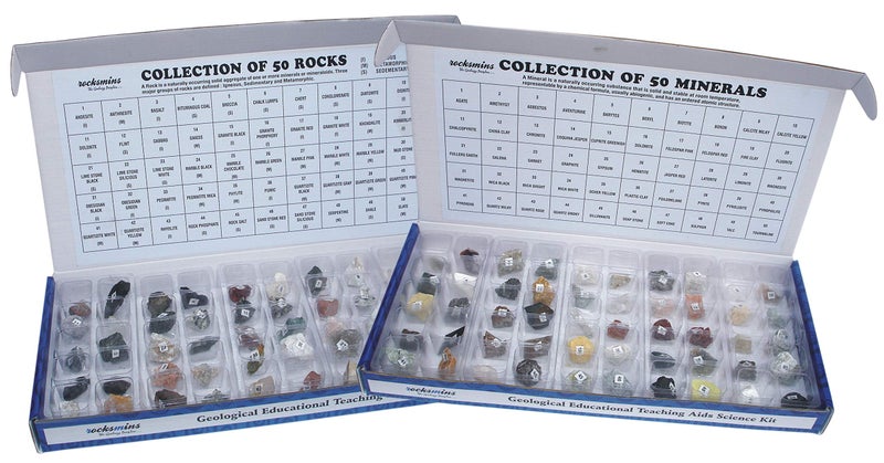 rocksmins Collection of 100 Rocks & Minerals for Education (50 Rocks + 50 Minerals) 2 Boxes- Multi Color - Image 2