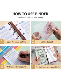KASTWAVE Budget Binder with Zipper Envelopes, Cash Envelopes for Budgeting, A6 PU Leather Budget Binder Planner with 12 Pcs Clear Zipper Envelopes, 12 Pcs Budget Sheets for Budgeting, Saving Money  - Image 3