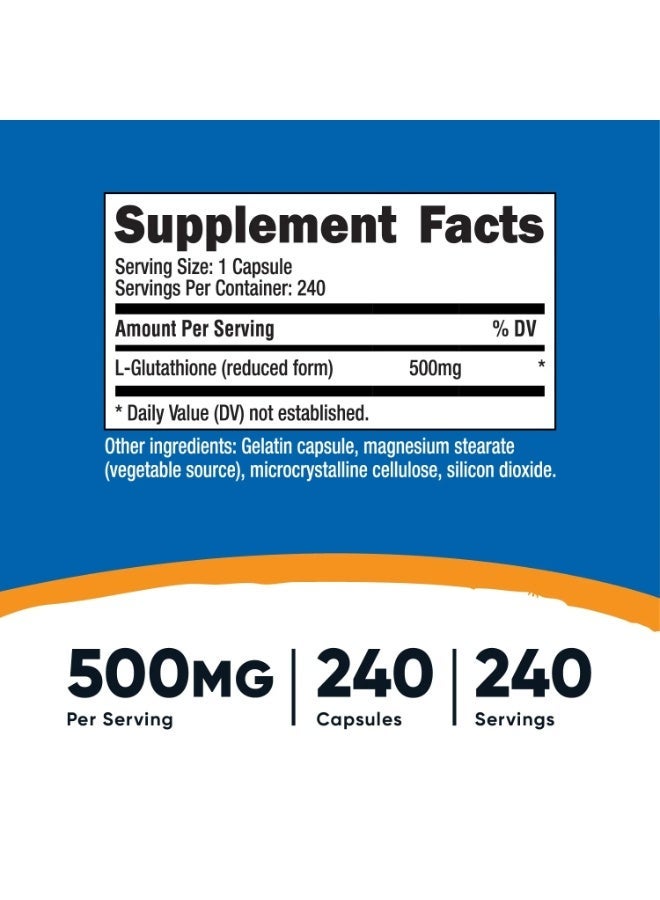 Nutricost Glutathione 500 mg, 240 Capsules, 240 Servings, Gluten Free, Non-GMO - Image 2