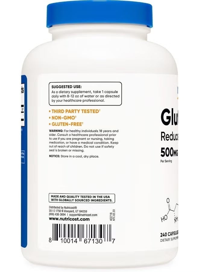 Nutricost Glutathione 500 mg, 240 Capsules, 240 Servings, Gluten Free, Non-GMO - Image 4