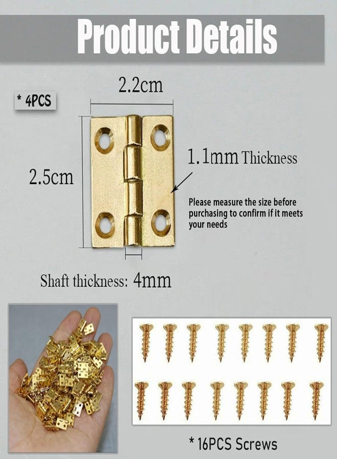 BCNJEPIN 4PCS Small Hinges - Brass Door Closer Hinges - Mini Hing with Screws, 1-Inch Small Hinge for Cabinets Drawers Wardrobes Windows Wood Box Replacement, Rust-Resistant (Gold, 25x22mm) - Image 2