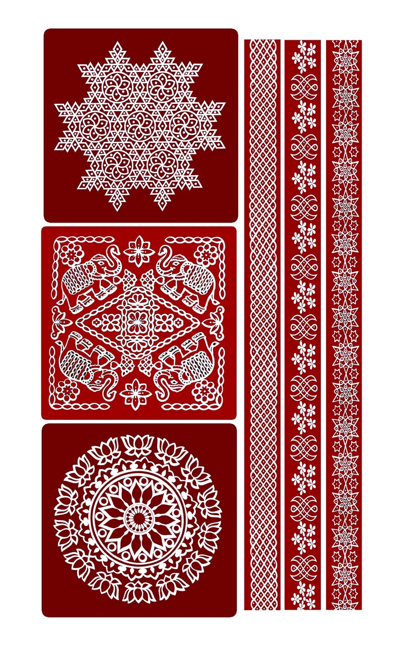 ABS HERBALS : Rangoli/Kolam Sticker – Traditional Handmade Kolam Art/Design Sticker for : Pooja Room, Home Entrance, Tile, Floor, (Meroon- Modal : M3CP3P Pack of 6Pcs - Image 5