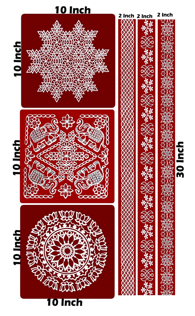 ABS HERBALS : Rangoli/Kolam Sticker – Traditional Handmade Kolam Art/Design Sticker for : Pooja Room, Home Entrance, Tile, Floor, (Meroon- Modal : M3CP3P Pack of 6Pcs - Image 2