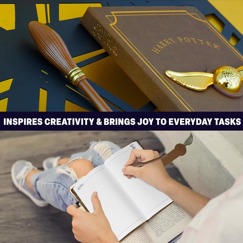 Harry Potter A5 Notebook Set with Broomstick Pen for Kids, Teens, Faux Leather Cover, Golden Snitch Detail, Stationery Supplies, Gifts for Kids (Brown Wand Pen) - Image 3