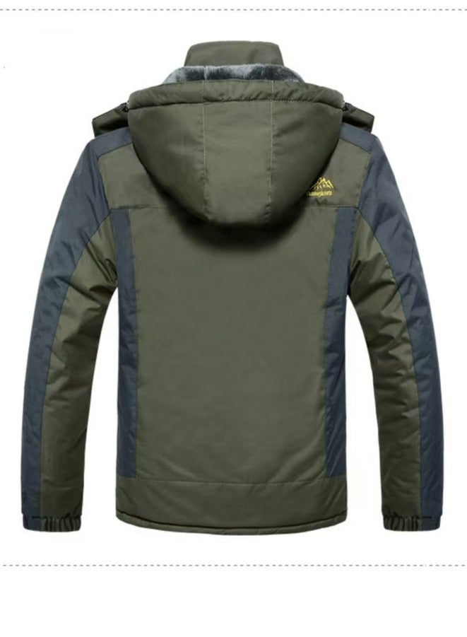 Loquat Men's Thicken Jacket Warm Winter Waterproof Windbreaker Detachable Hood Coat Army Green - Image 2