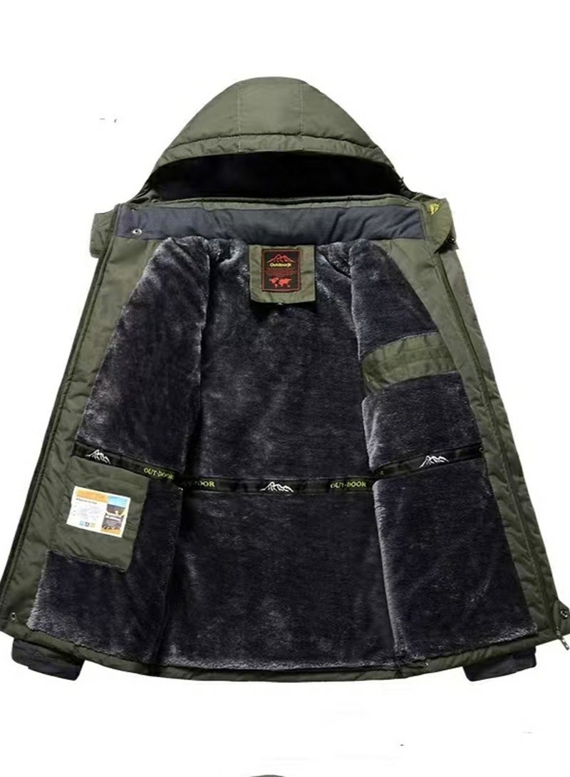 Loquat Men's Thicken Jacket Warm Winter Waterproof Windbreaker Detachable Hood Coat Army Green - Image 3