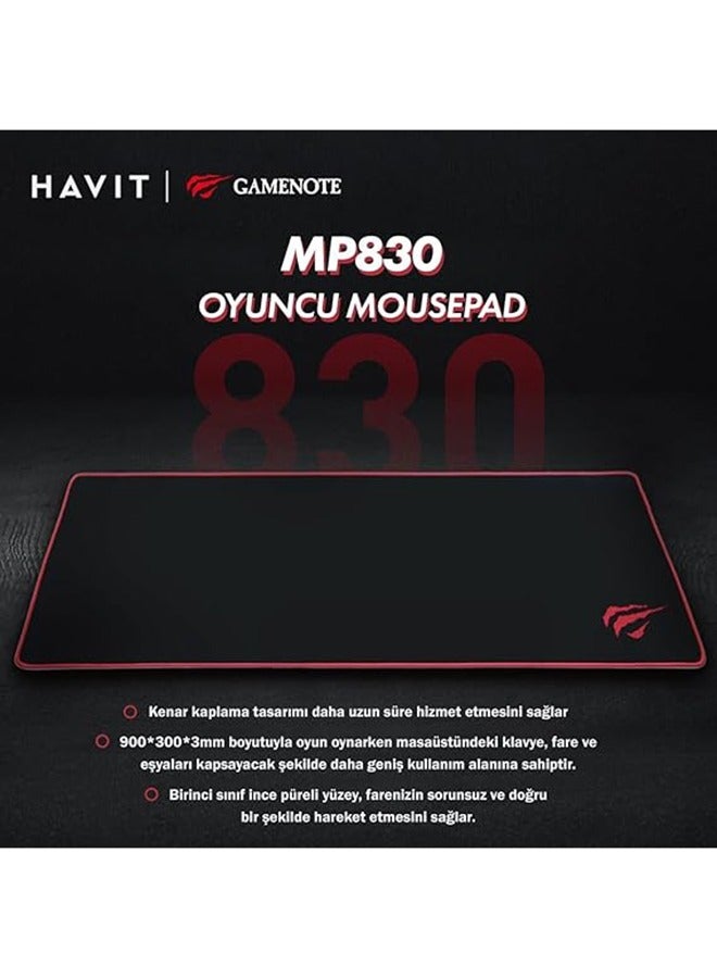 MP830 Mouse pad, Large Size Design, Non-slip rubber base effectively, Waterproofing, 900*300*3mm, HVMP-MP830-BK