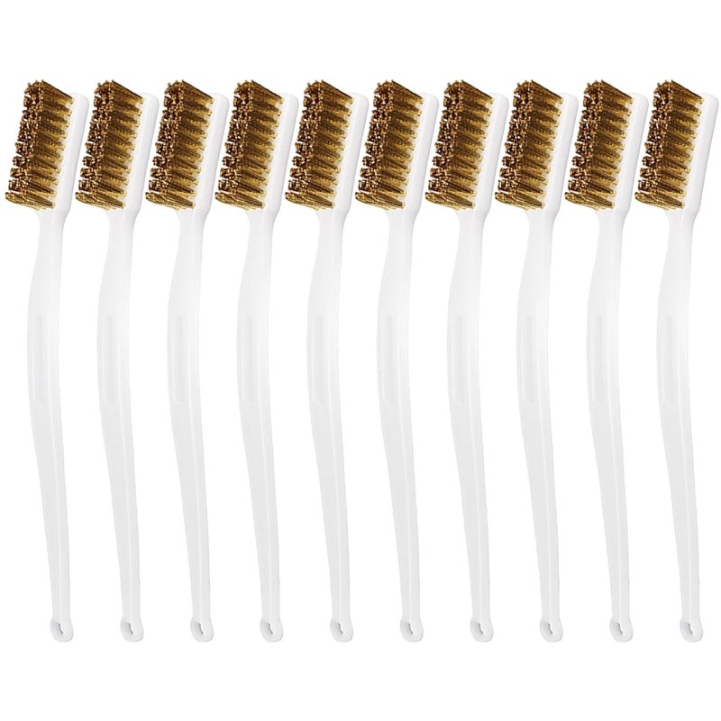Brass Brush Set, 10 Pcs, with Plastic Handle, 6.69 in, for Nozzle Cleaning & Rust Removal, Hot End Cleaning, Welding Slag - Image 1