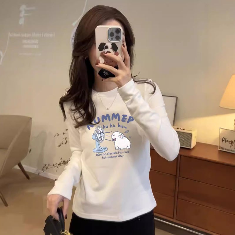280G Threaded Velvet Fabric, 2025 New Korean Style Long-Sleeved T-Shirt For Women With A Sense Of Design - Image 2