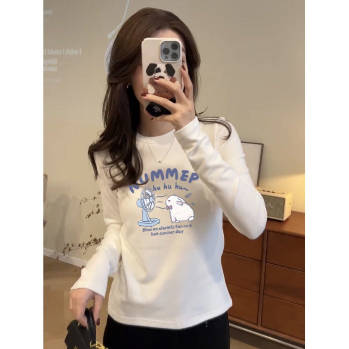 280G Threaded Velvet Fabric, 2025 New Korean Style Long-Sleeved T-Shirt For Women With A Sense Of Design - Image 1