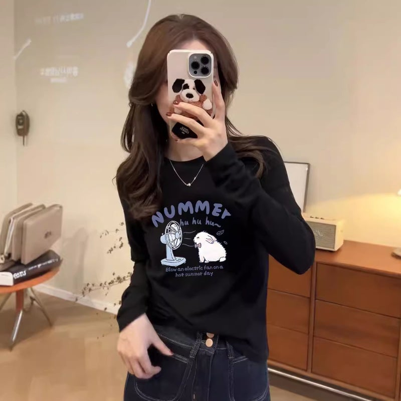 280G Threaded Velvet Fabric, 2025 New Korean Style Long-Sleeved T-Shirt For Women With A Sense Of Design - Image 3