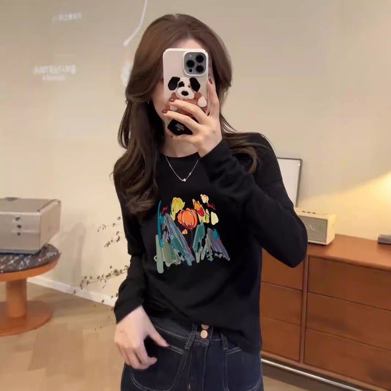 280G Threaded Velvet Fabric, 2025 New Korean Style Long-Sleeved T-Shirt For Women With A Sense Of Design - Image 5