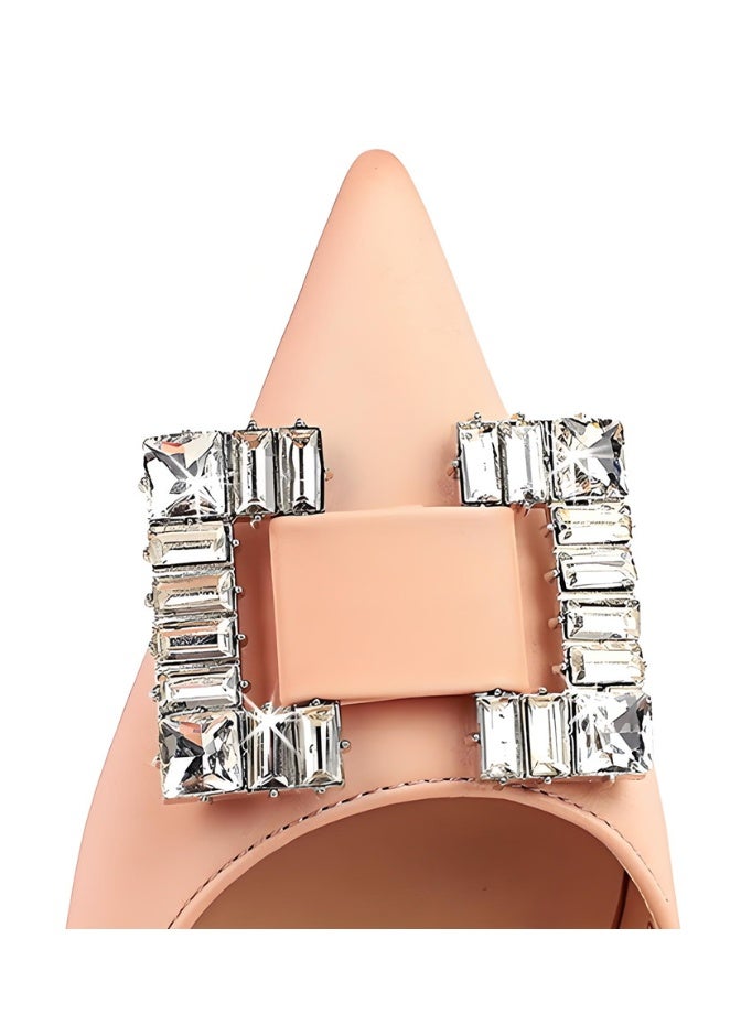 BIGTREE Women's Rhinestone Stiletto Pumps Closed Pointed Toe High Heels Party Dress Shoes Pale Pink 10.5CM - Image 4