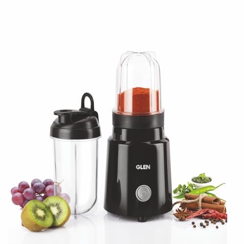 Glen Active Blender | Grinder & Juicer Smoothie Maker | 350W, 2 Unbreakable Jars with Sipper Cap, Stainless Steel Blades | Dry & Wet Grinding, Blender for Coffee, Chutney & Protein Shakes - 500ml - Image 1