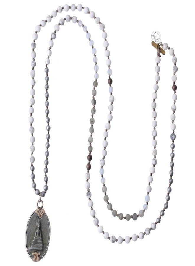 KELITCH Buddha Pendant Necklaces Y-Shaped Natural Stone Beaded Necklaces Statement Handmade Jewelry - Image 1