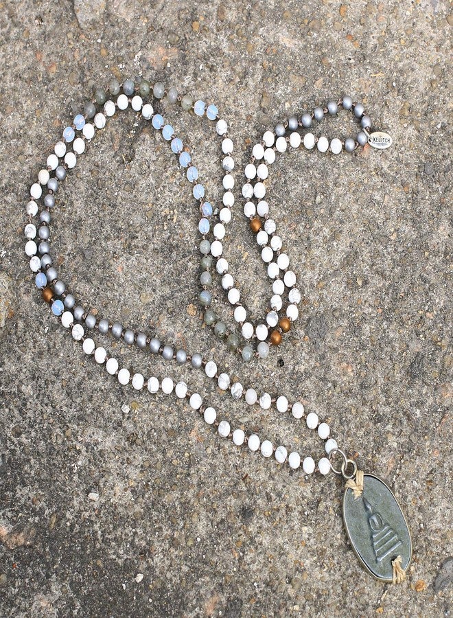 KELITCH Buddha Pendant Necklaces Y-Shaped Natural Stone Beaded Necklaces Statement Handmade Jewelry - Image 4