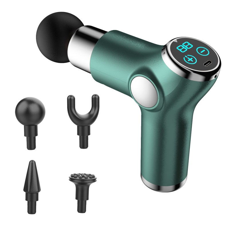 Muscle Therapy Device for Athletes Body Muscle Massager Handheld Massager 32 Adjustable Strength Levels 4 Massage Heads, Green - Image 1