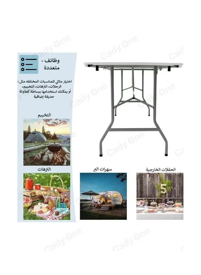 AETHER Portable Folding Camping Table - 180x70x74cm Waterproof White Picnic Table with Locking Steel Legs for Outdoor Travel, BBQ & Indoor Events - Image 2