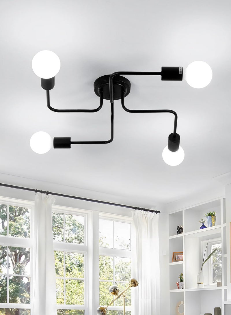 MIXDE Sputnik Light Fixtures, 4-Light Black Sputnik Semi Flush Mount Ceiling Light, E26 Mid Century Modern Light Fixtures Ceiling Mount for Bedroom, Living Room, Kitchen, Dining Room - Image 1