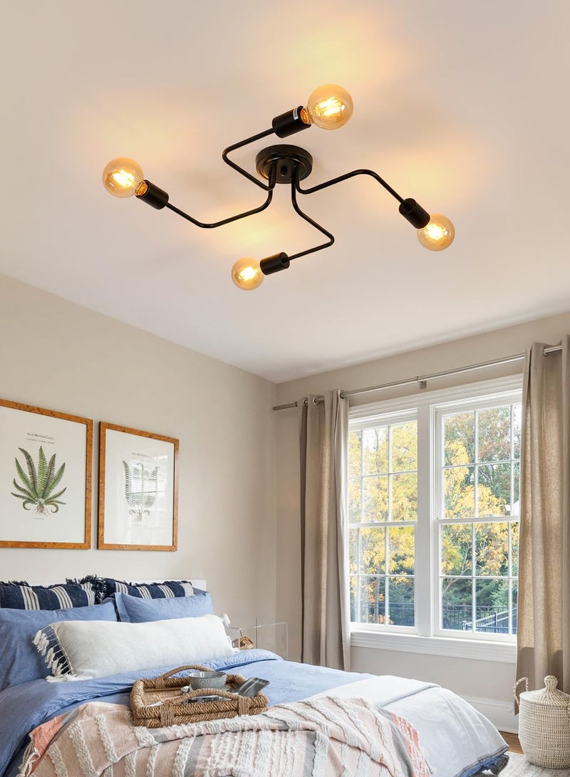 MIXDE Sputnik Light Fixtures, 4-Light Black Sputnik Semi Flush Mount Ceiling Light, E26 Mid Century Modern Light Fixtures Ceiling Mount for Bedroom, Living Room, Kitchen, Dining Room - Image 3