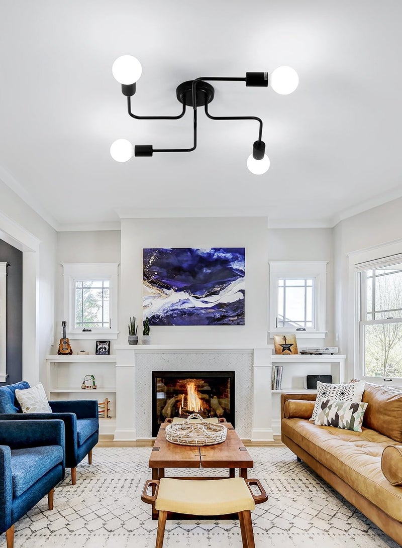 MIXDE Sputnik Light Fixtures, 4-Light Black Sputnik Semi Flush Mount Ceiling Light, E26 Mid Century Modern Light Fixtures Ceiling Mount for Bedroom, Living Room, Kitchen, Dining Room - Image 2