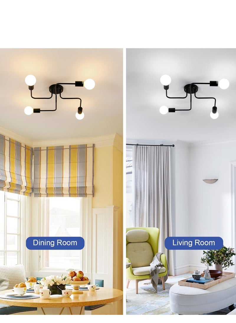 MIXDE Sputnik Light Fixtures, 4-Light Black Sputnik Semi Flush Mount Ceiling Light, E26 Mid Century Modern Light Fixtures Ceiling Mount for Bedroom, Living Room, Kitchen, Dining Room - Image 4