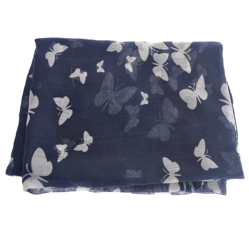 📦 وشاح طويل من الفوال ناعم برسومات الفراشات بألوان كحلي للنساء والفتيات بقياس 180 100 سم - Image 3