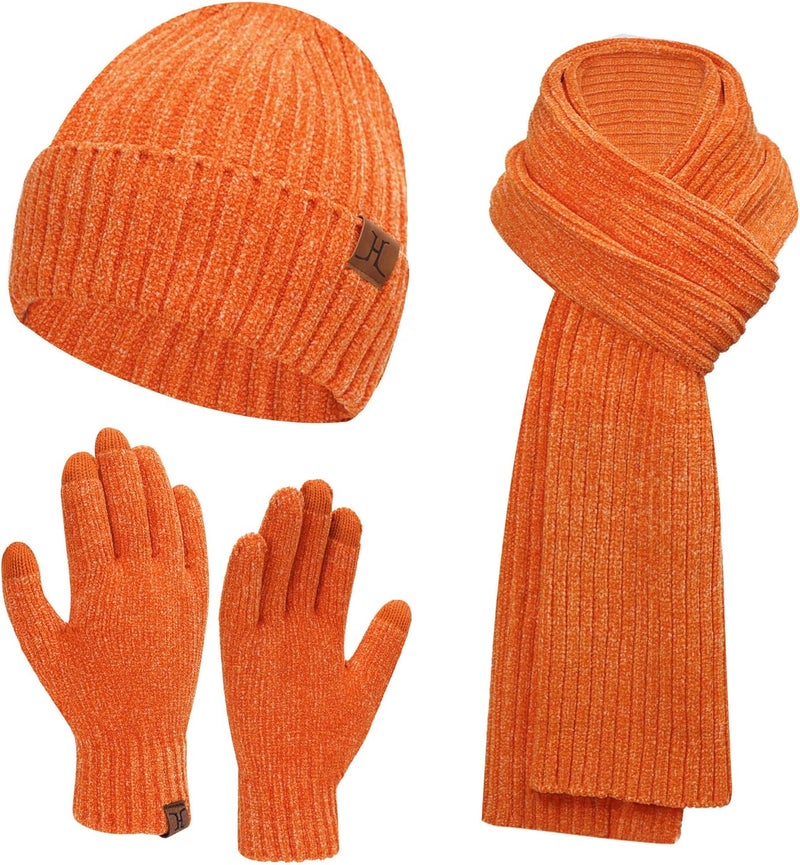 AQOTHES Womens Winter Knit Warm Hat Beanie Long Scarf Touch Screen Gloves Set Skull Caps Neck Scarves for Women - Image 1