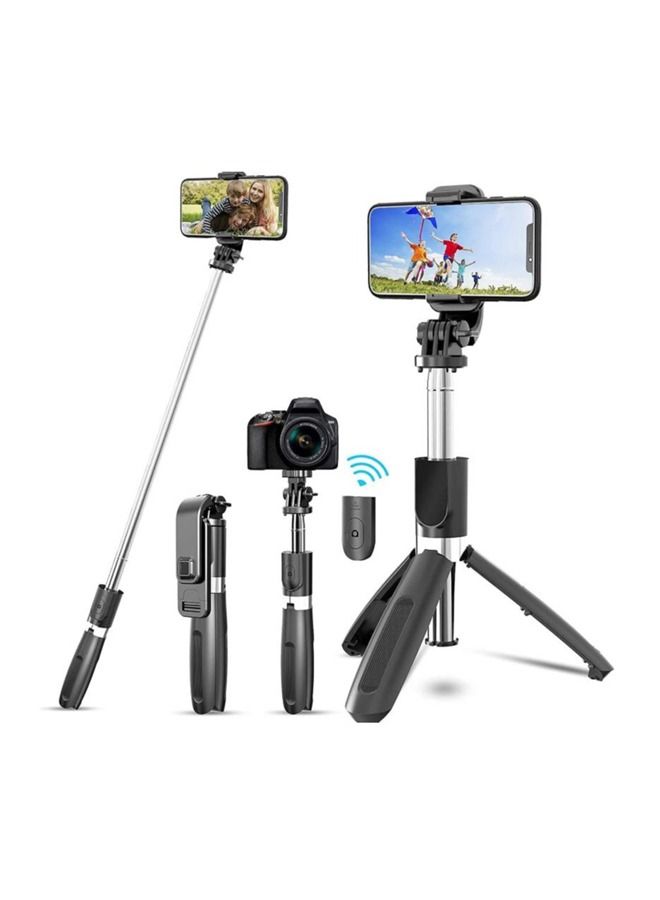 Rock Pow Selfie Stick, 3 in 1 Extendable Selfie Stick Tripod with Detachable Bluetooth Wireless Remote Phone Holder for iPhone 12/Xs/iPhone 8/iPhone 11/11pro, Galaxy S10/S9 Plus/S8/Note8, LG (L02, Black) - Image 1