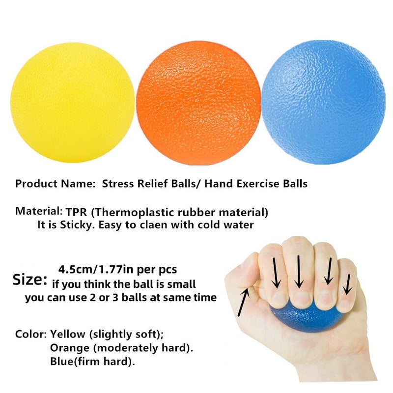 FMELAH 3 Resistance Levels Hand Exercise Balls, Stress Balls for Adults, Squeeze Balls for Physical Therapy, Hand Grip Strength Trainer Hand Squeezers for Strength, Wrist Forearm Finger Exerciser - Image 2