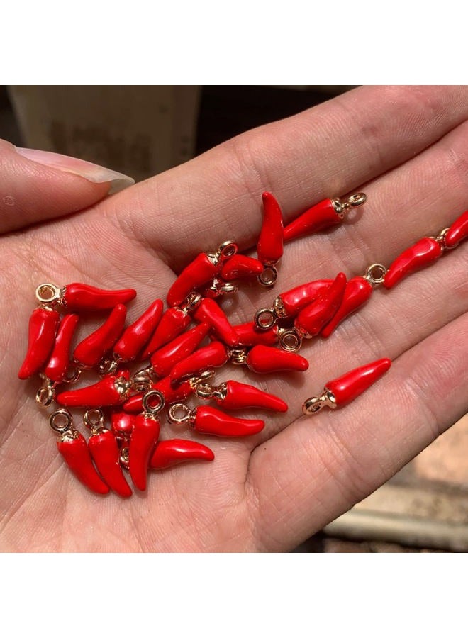 Teensery 30 Pcs Metal Chili Pepper Charm Pendant Vegetable Charm for DIY Jewelry Earring Necklace Bracelet Making, Red - Image 2