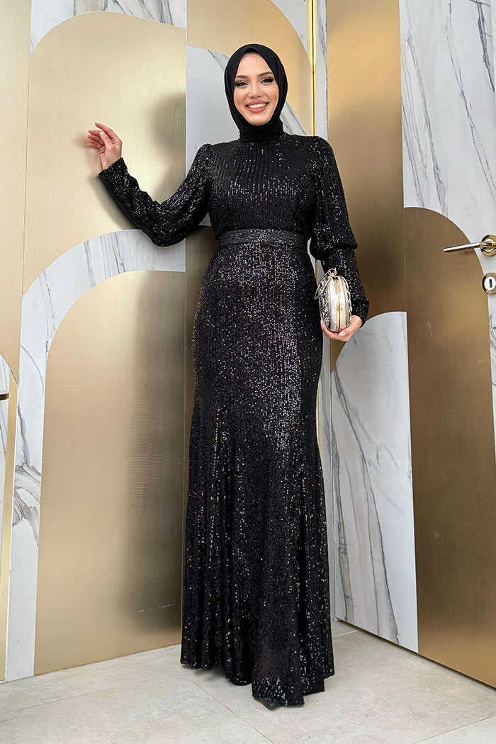 Bym Fashion Belt Accessory Sequin Fish Evening Dress 3858 Black  - Image 1