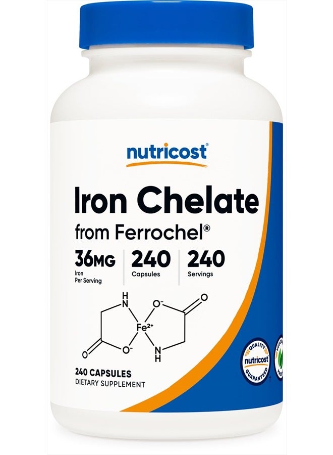 Nutricost Chelated Iron, As Ferrochel, 36mg, 240 Capsules  - Image 1