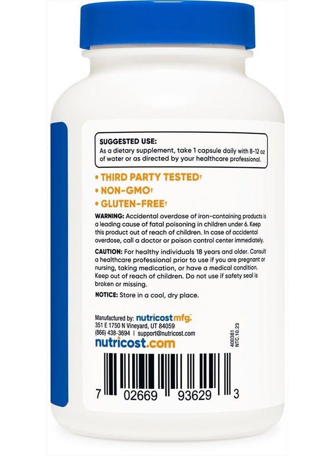 Nutricost Chelated Iron, As Ferrochel, 36mg, 240 Capsules  - Image 2