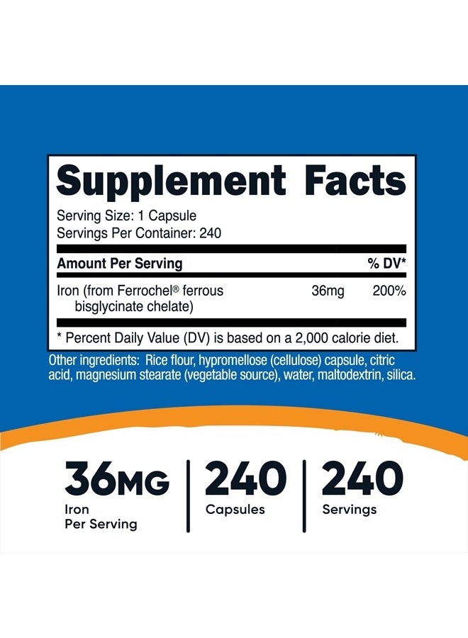 Nutricost Chelated Iron, As Ferrochel, 36mg, 240 Capsules  - Image 4