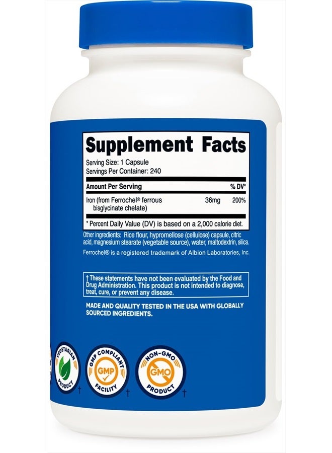 Nutricost Chelated Iron, As Ferrochel, 36mg, 240 Capsules  - Image 3