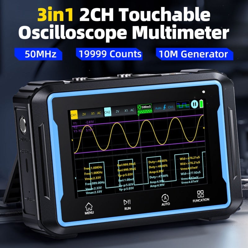 Handheld Digital Oscilloscope 3-In-1 Design - High-Performance 250MS/s Sampling Rate 50MHz Bandwidth Signal Generator for Professional Electronic Testing, Voltage Measurement, Frequency Analysis - Image 3