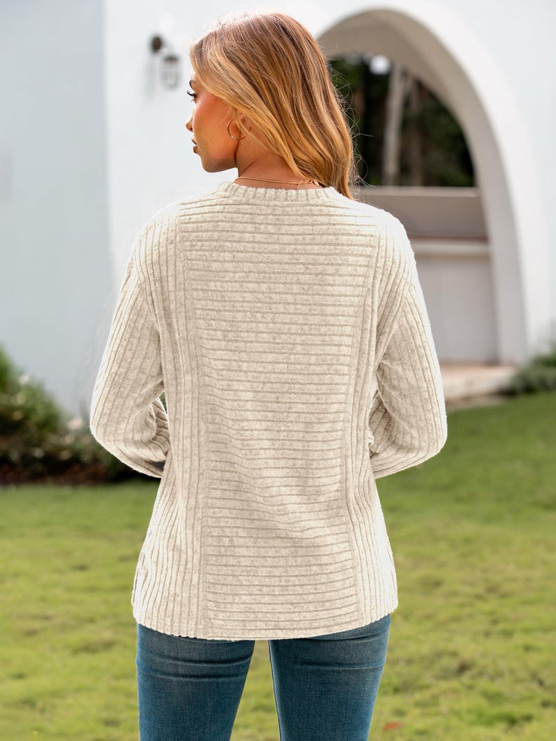 Glamaker Womens Fall Long Sleeve Tunic Tops Pullover Crew Neck Loose Lightweight Soft Casual Basic Knit Blouse (Apricot M) - Image 4